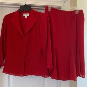 Red 2 piece top and skirt